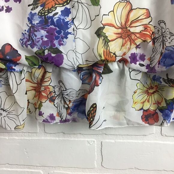 CYNTHIA Rowley silky floral butterfly sleeve top blouse round neckline large - Picture 3 of 13
